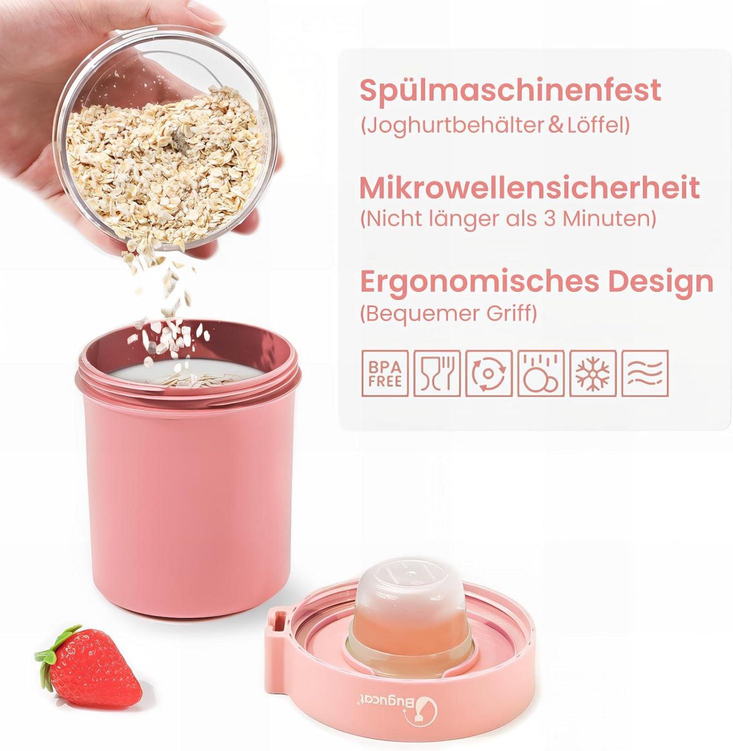 Bugucat Müslibecher To Go 560ML+230ML Rosa Obstmuster