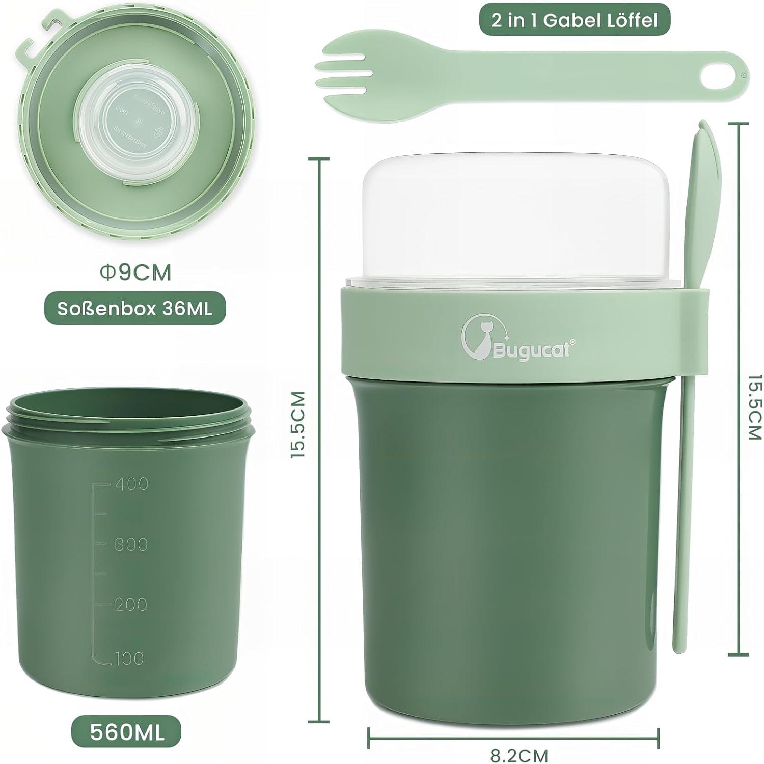 Bugucat Müslibecher To Go 560ML+230ML Grün - Auslaufsicher