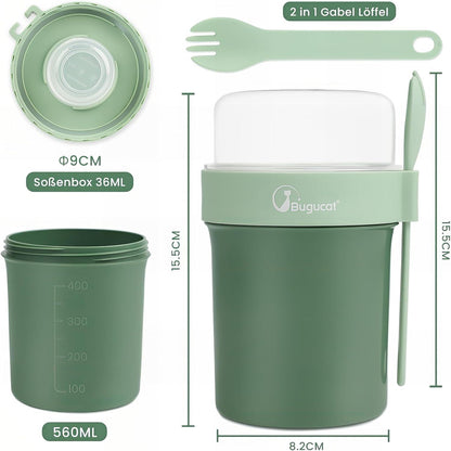 Bugucat Müslibecher To Go 560ML+230ML Grün - Auslaufsicher