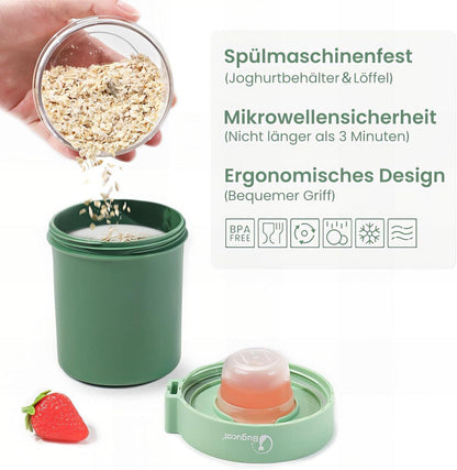 Bugucat Müslibecher To Go 560ML + 230ML Grün, Yoghurtbecher mit Löffel und Deckel