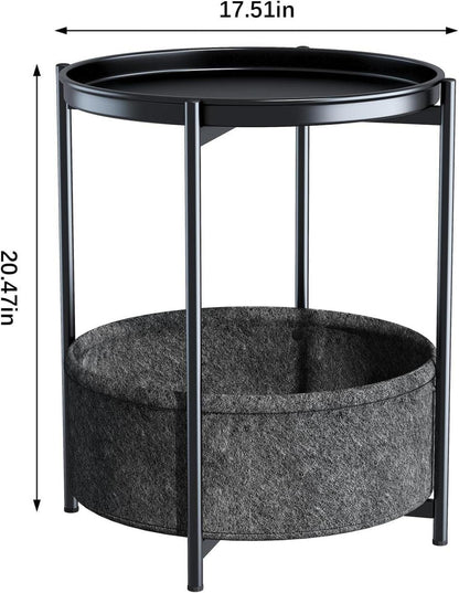 Runder Beistelltisch mit Stoffkorb Moderne Stil Schwarz