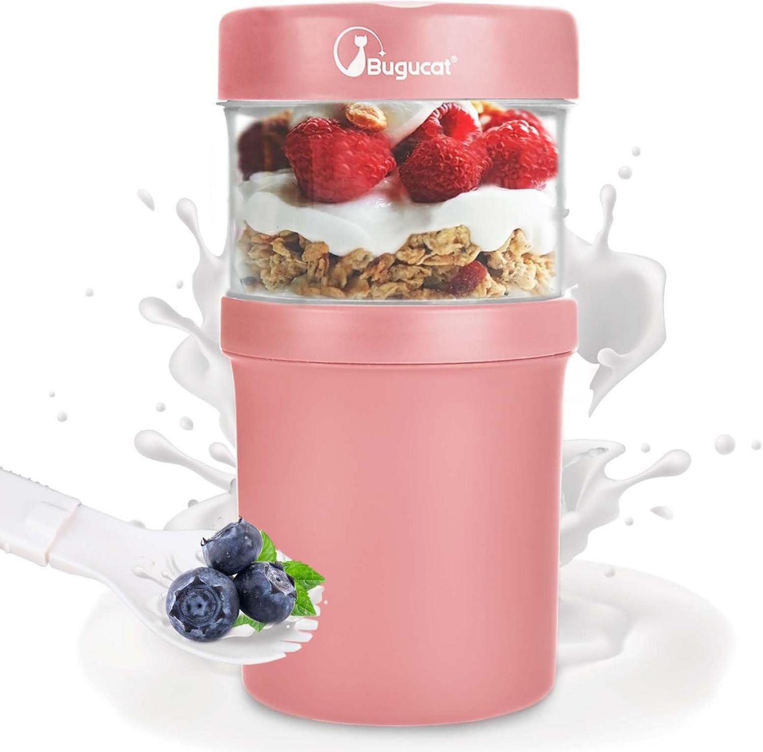 Müslibecher to Go Becher Auslaufsicher Joghurt Salat Löffel 920ml Pink