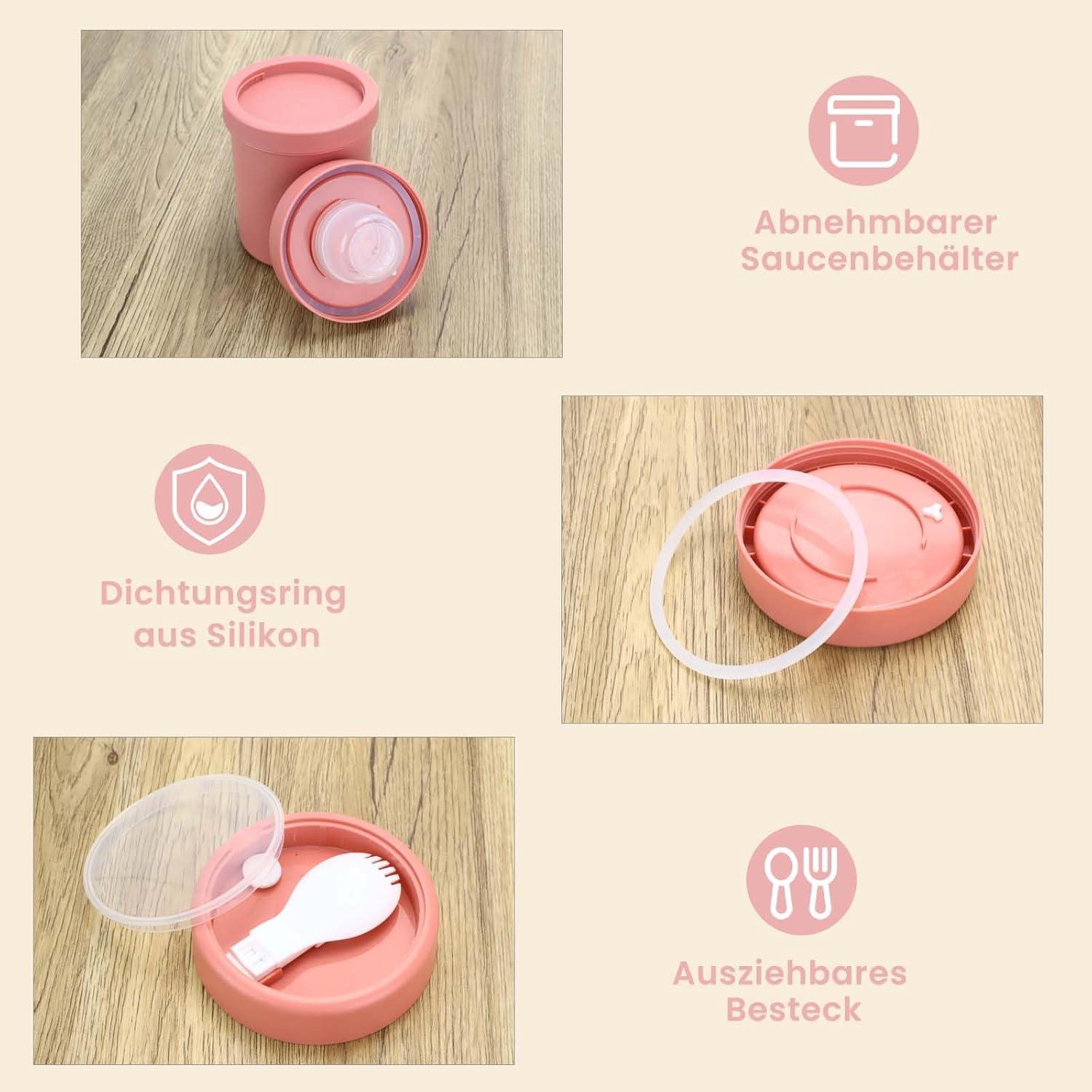 Müslibecher to Go Becher Auslaufsicher Joghurt Salat Löffel 920ml Pink