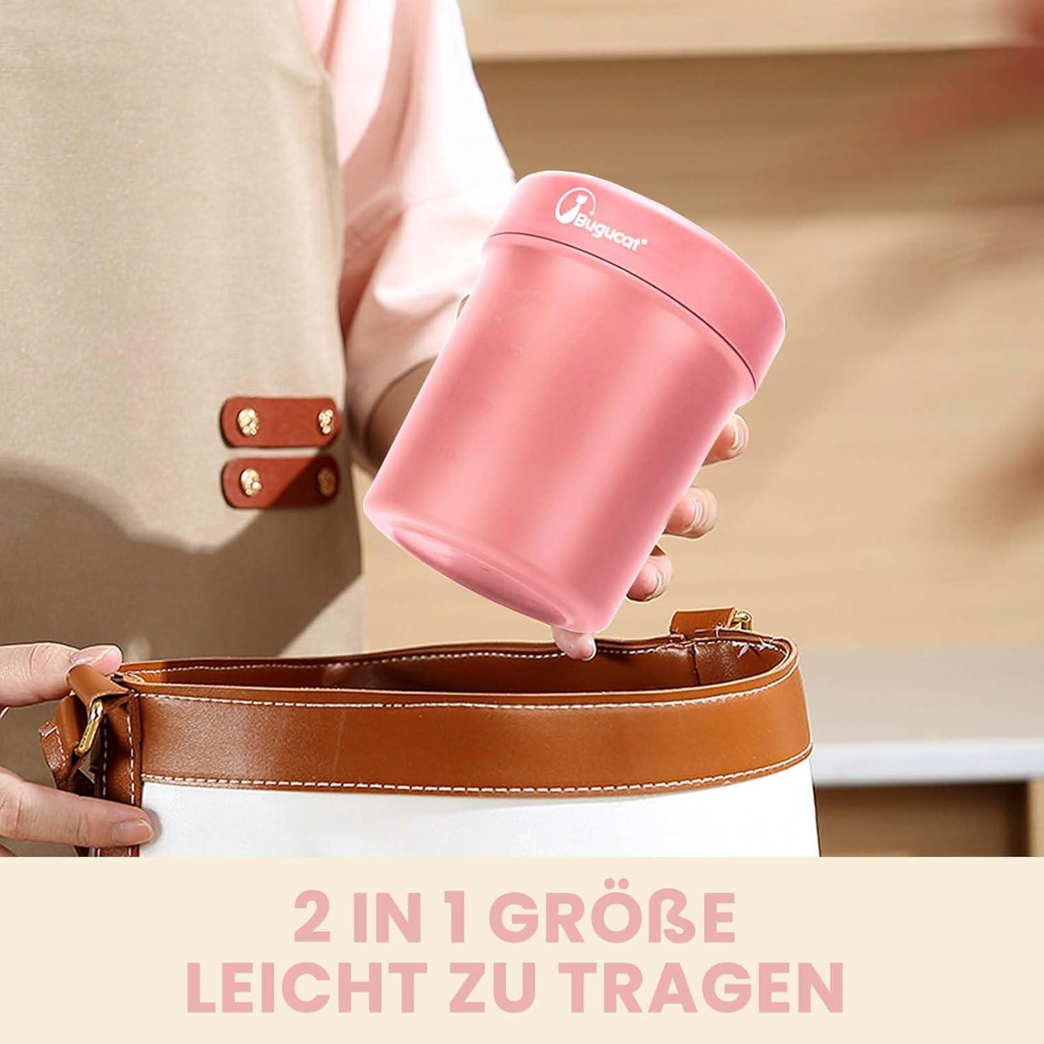 Bugucat Müslibecher to Go Becher 560ml+360ml Löffel auslaufsicher Rosa
