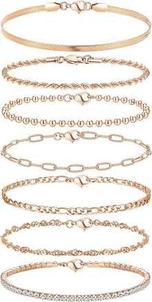 Adramata 7Pcs Damen Ketten Armband Set 14K Vergoldet Twist