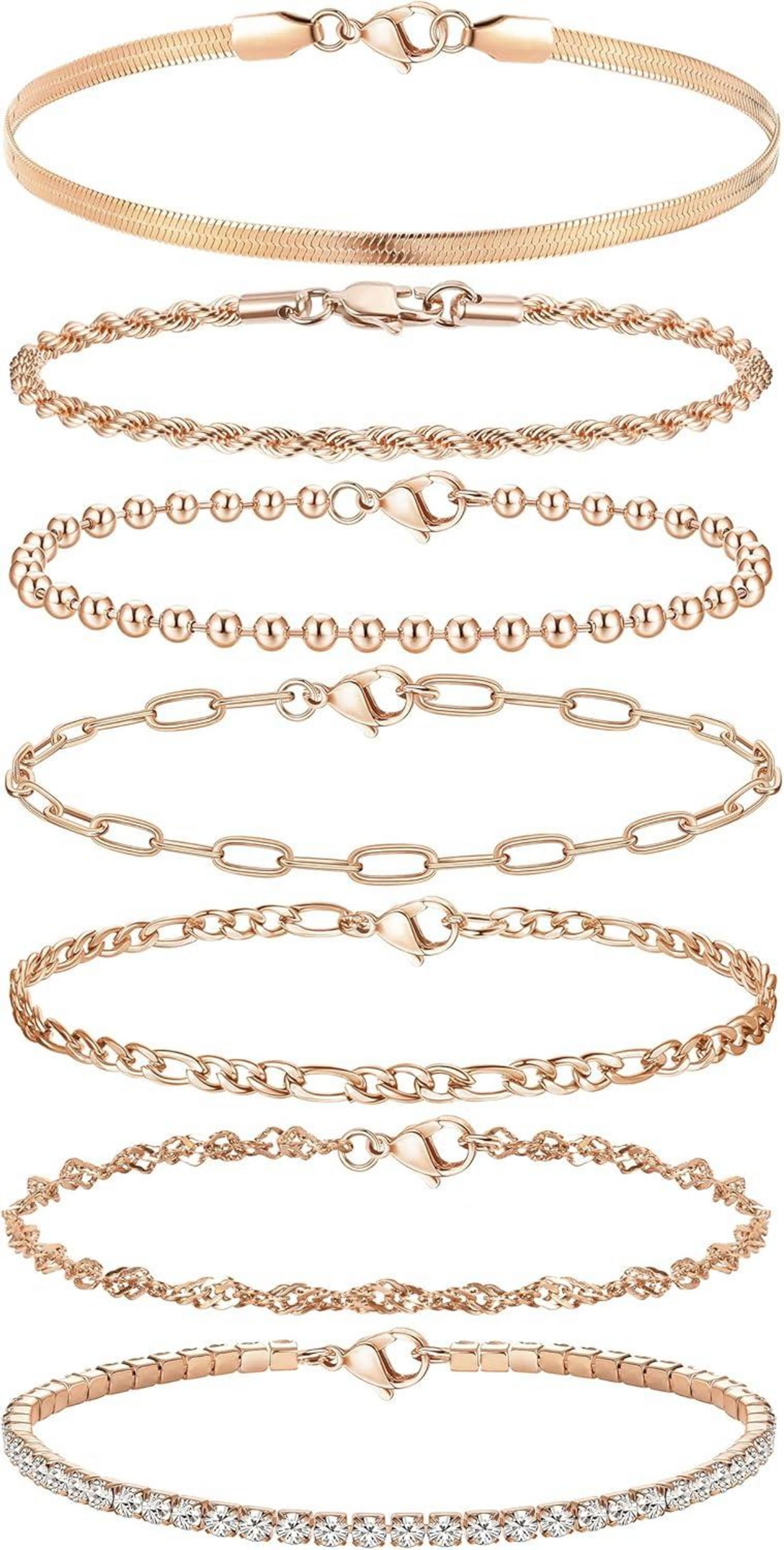 Adramata 7Pcs Damen Ketten Armband Set 14K Vergoldet Twist