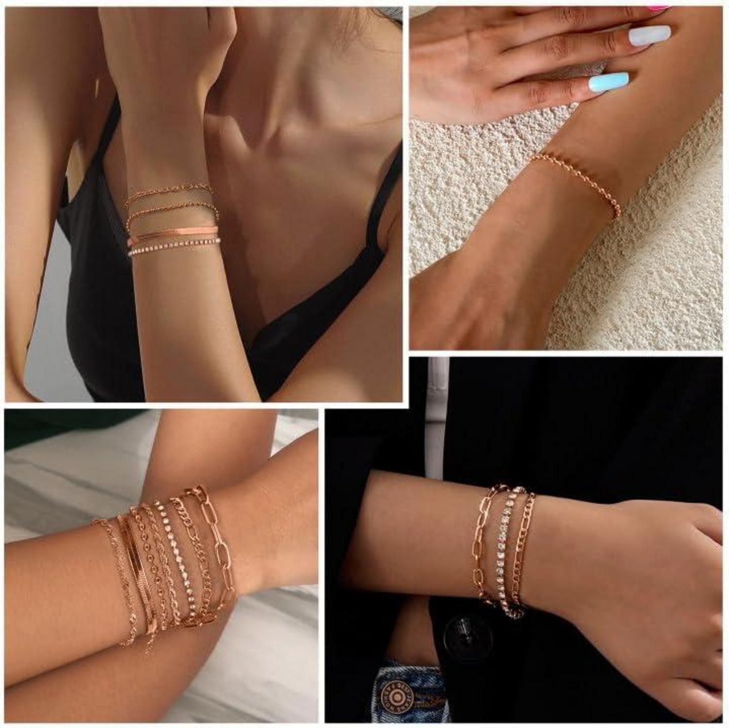 Adramata Damen Armband Set 14K Vergoldet Verstellbar CZ Modeschmuck