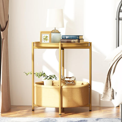 Moderne Beistelltisch mit Stoffkorb in Goldfarbe