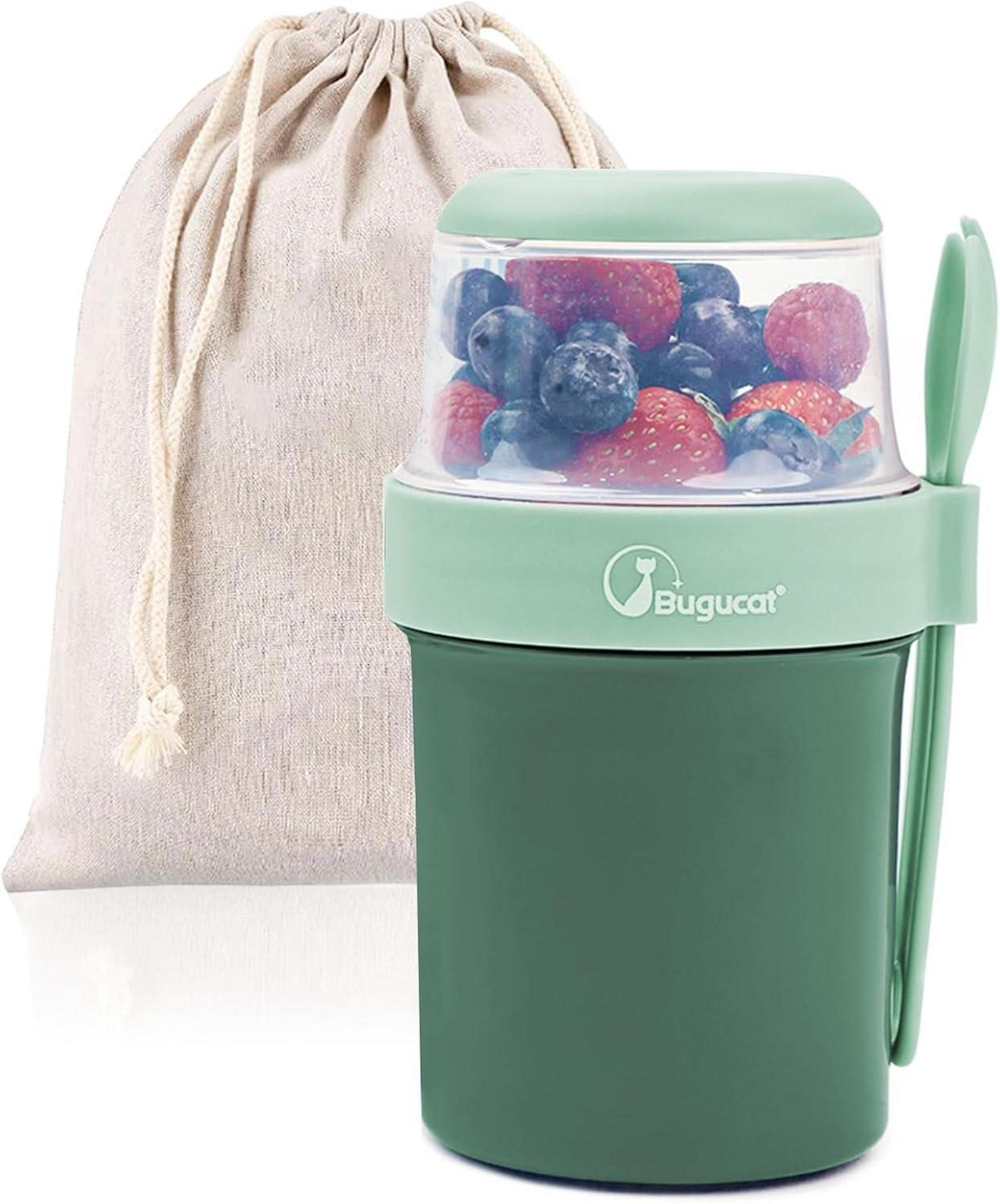 Bugucat Müslibecher to Go 2in1 mit Löffel & Tasche 870ml