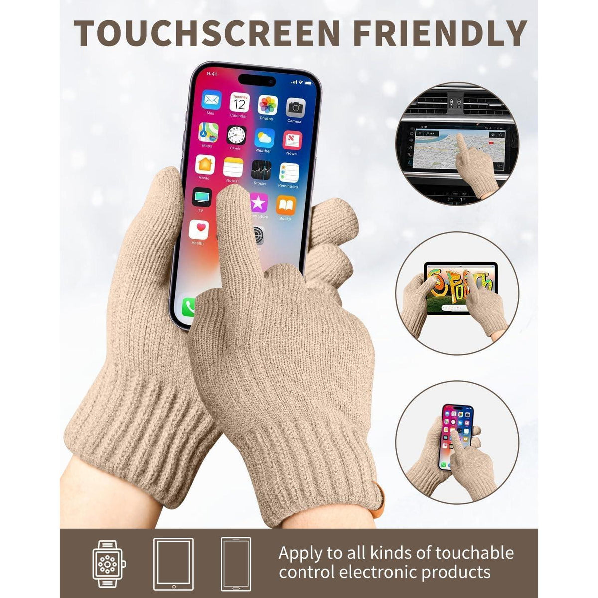 Winterhandschuhe Damen Fleecegefüttert Touchscreen Strickhandschuhe Warm