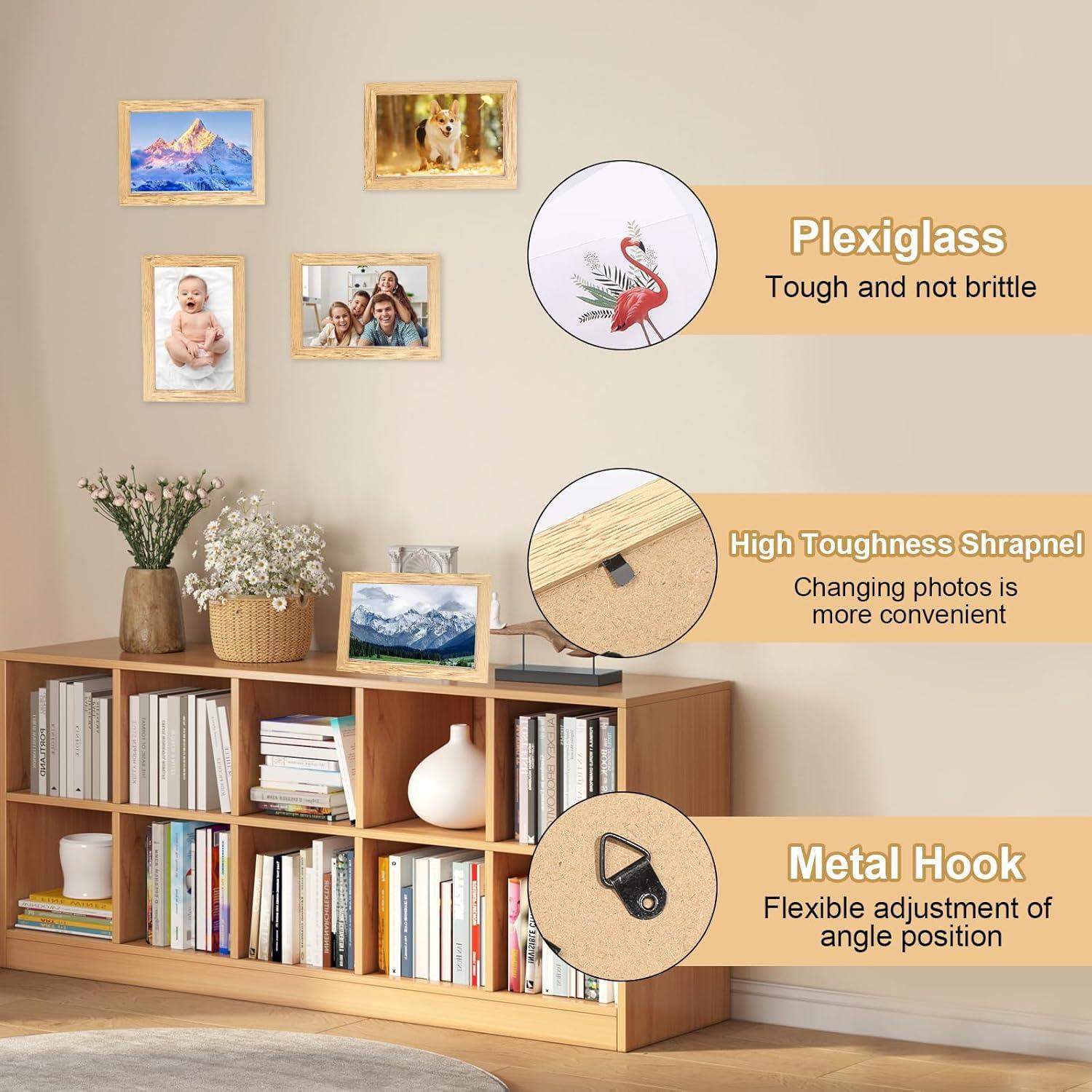 HFDONGL 4er Set Bilderrahmen 10x15 cm Holzbilderrahmen Wand/Tisch Deko Eiche