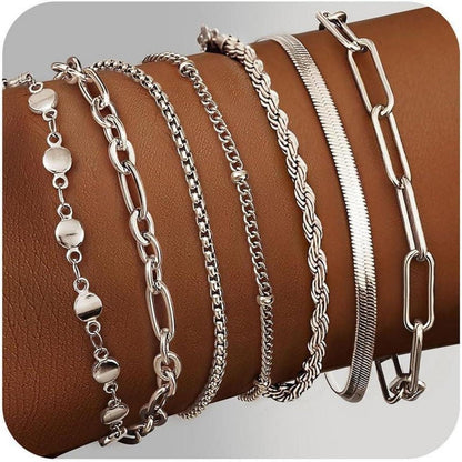 Damen Armband Set 7er Edelstahl Kettenarmbänder Vergoldet