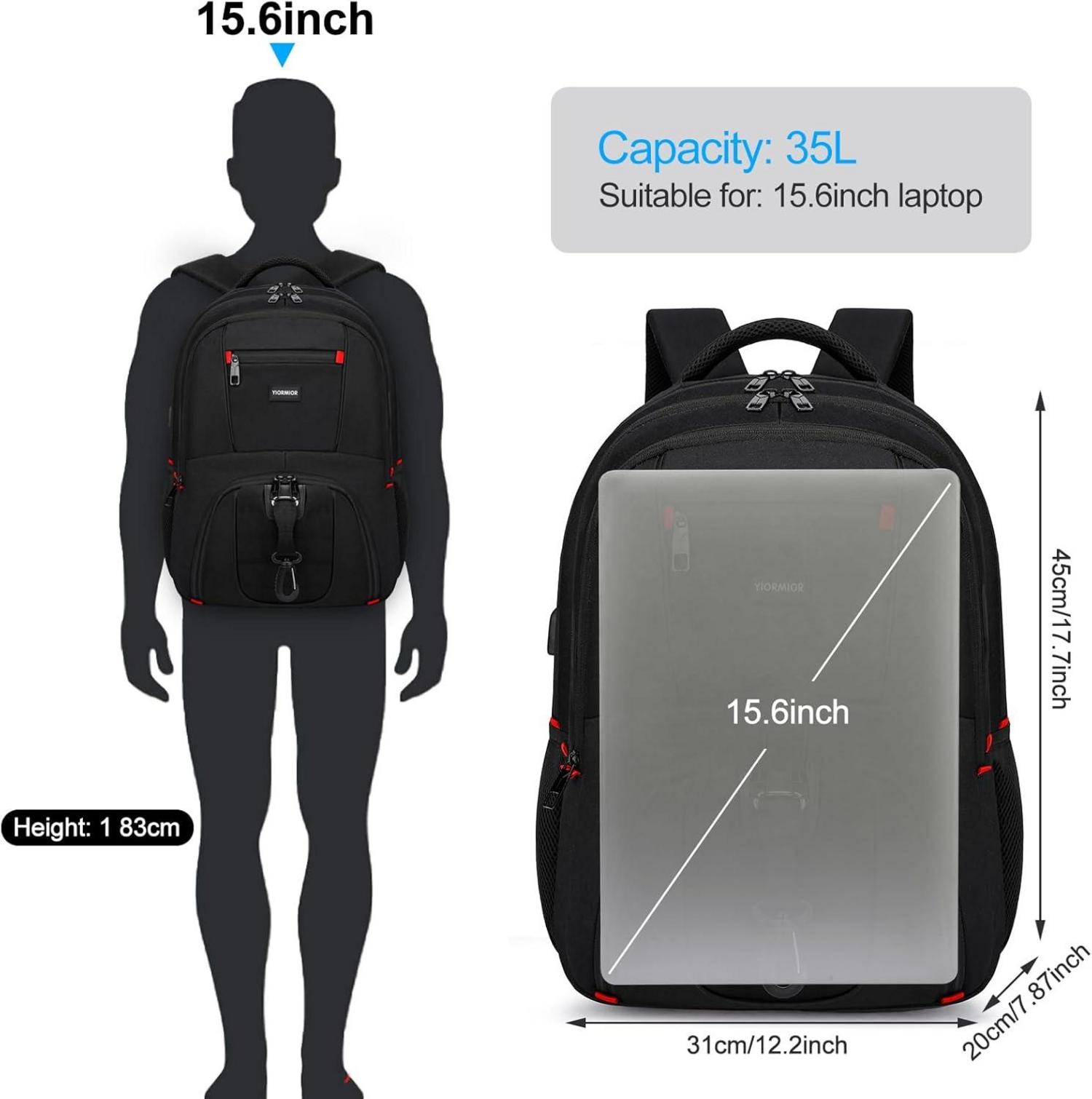 Schwarz Rucksack 15,6 Zoll USB Wasserfest Diebstahlschutztasche