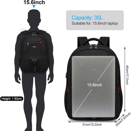 Schwarz Rucksack 15,6 Zoll USB Wasserfest Diebstahlschutztasche