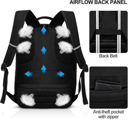 YIORMIOR Herren Schulrucksack für 15,6 Zoll Laptop mit USB Schwarz