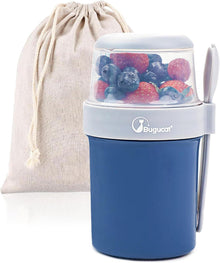 Bugucat Müslibecher to Go 2in1 Lunchpot Yoghurtbecher Blau