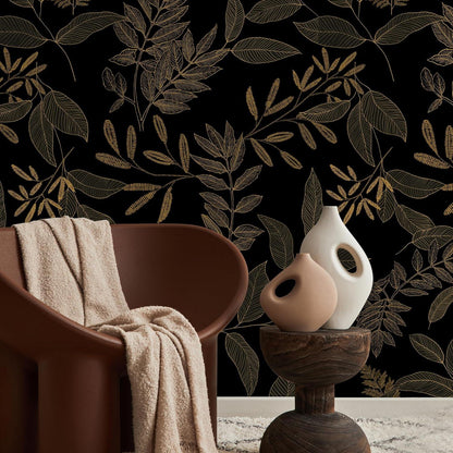 myforHD Selbstklebende Tapete Schwarzes Gold Blatt PVC Vinyl 44cm x 1000cm