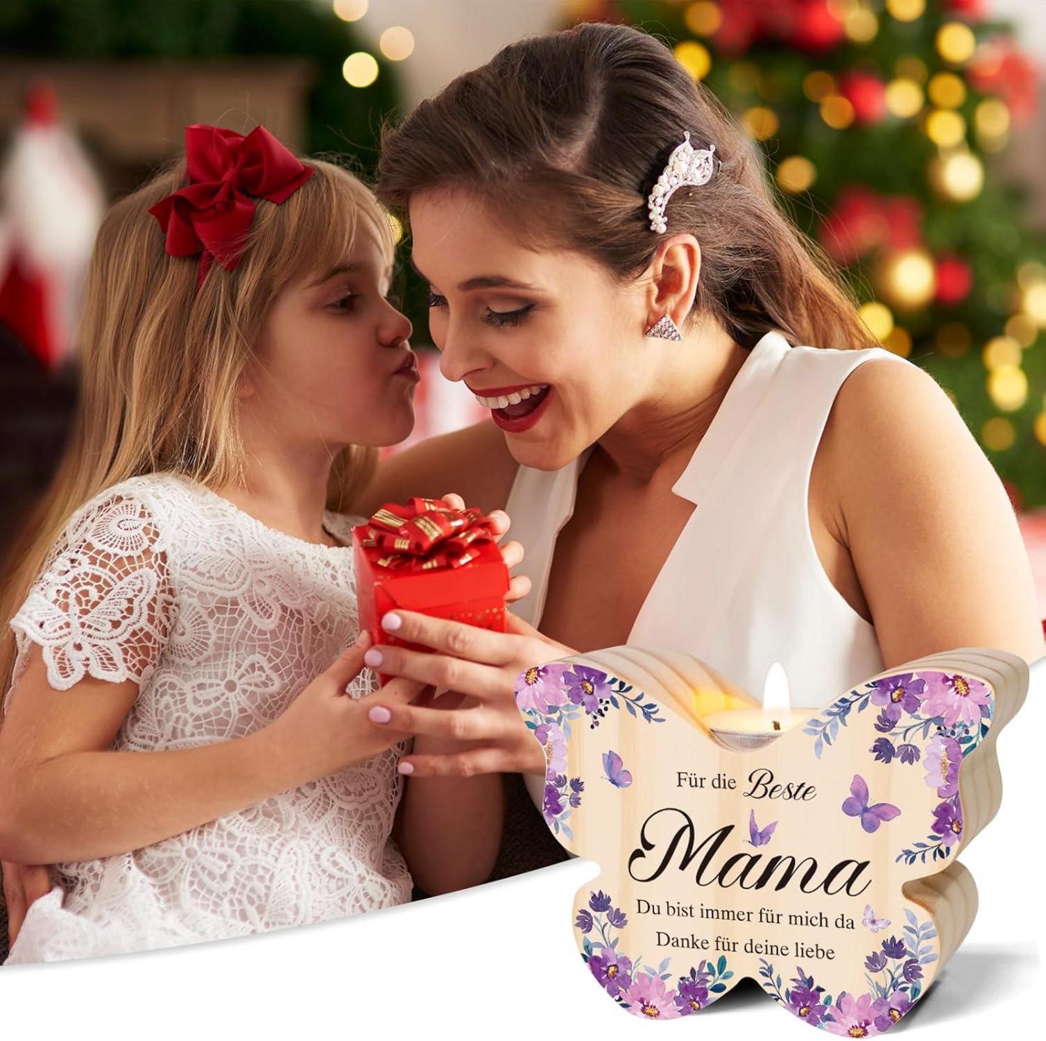 Kerzenständer Holz Schmetterling Mama Geschenk