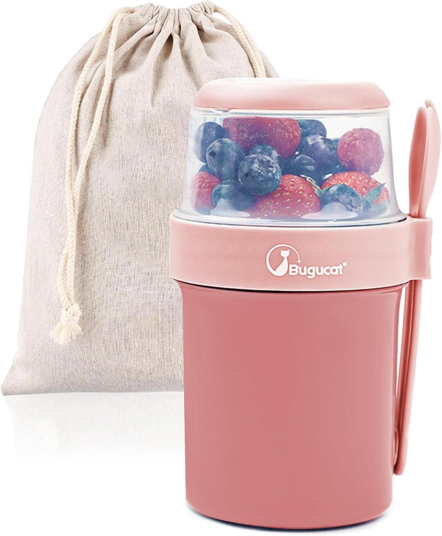 Bugucat 2in1 Müslibecher to Go mit Tasche und Löffel