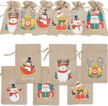 12er Set Weihnachts-Burlap-Jute-Geschenktüten mit Zugbändern