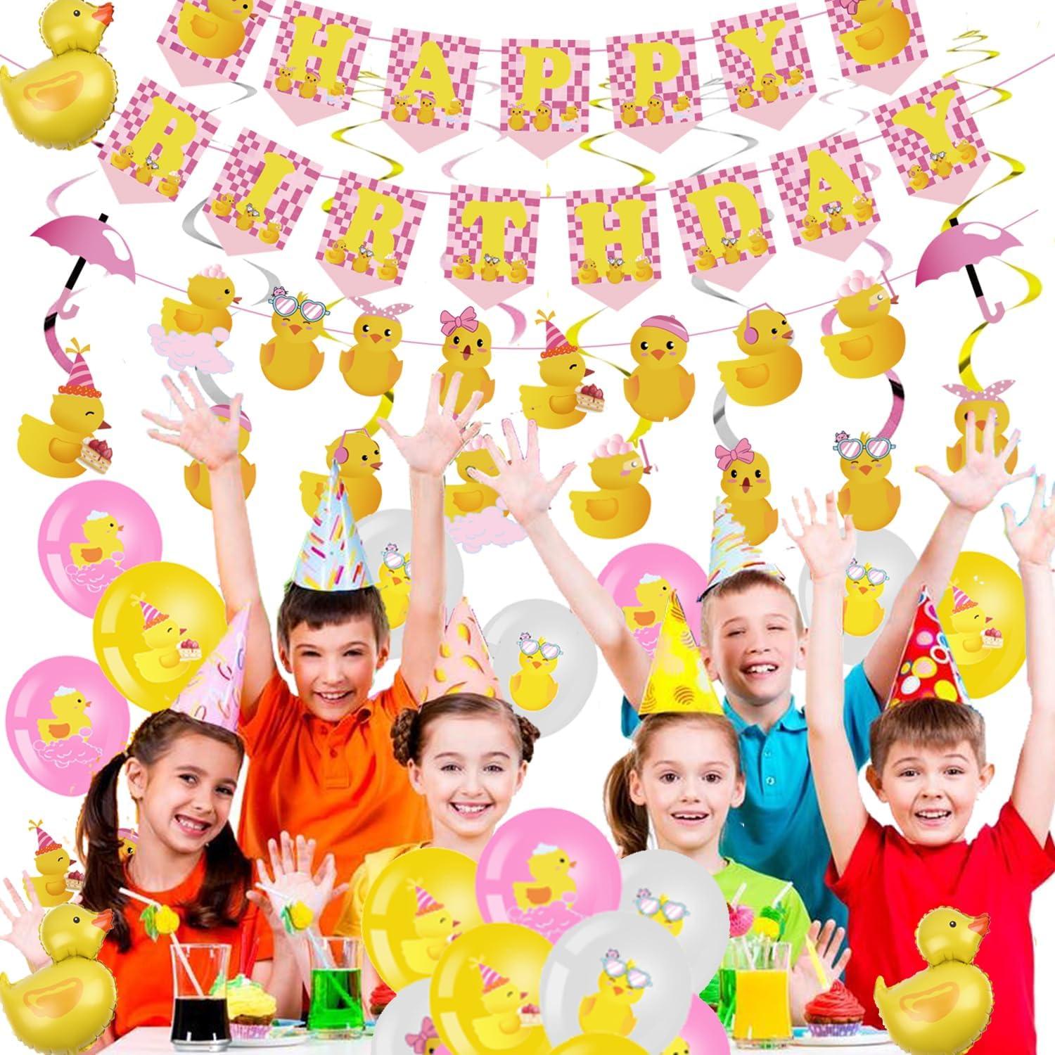 Enten Motto Party Deko Set - 77-teilig in Rosa und Gelb