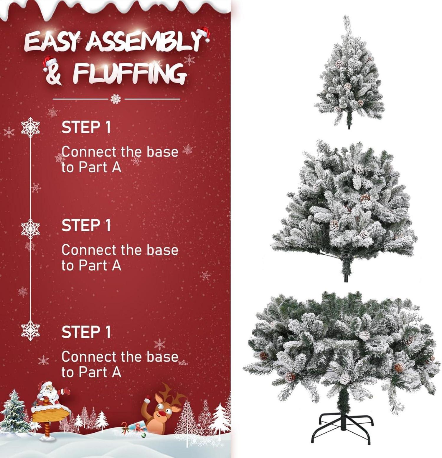 Künstlicher Weihnachtsbaum 6ft Schneebedeckt Tannenzapfen Metallbasis
