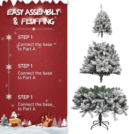 Künstlicher Weihnachtsbaum 6ft Schneebedeckt Tannenzapfen Metallbasis