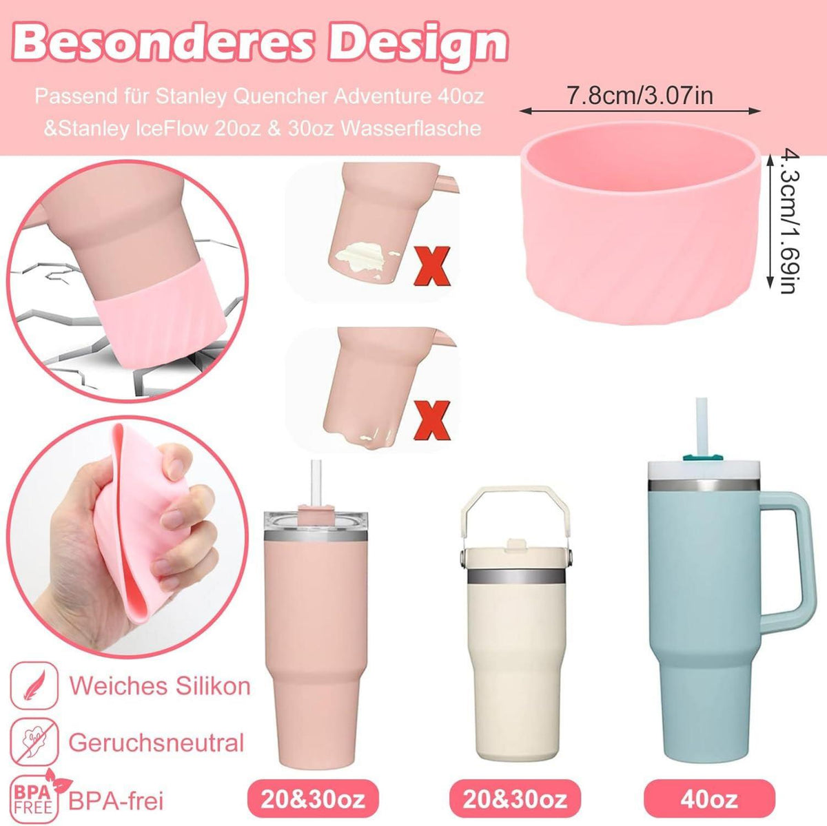 6x Rosa Weihnachts-Strohaufsätze Für Stanley-Becher – 10mm Silikon-Abdeckkappen, Weihnachtsgeschenk