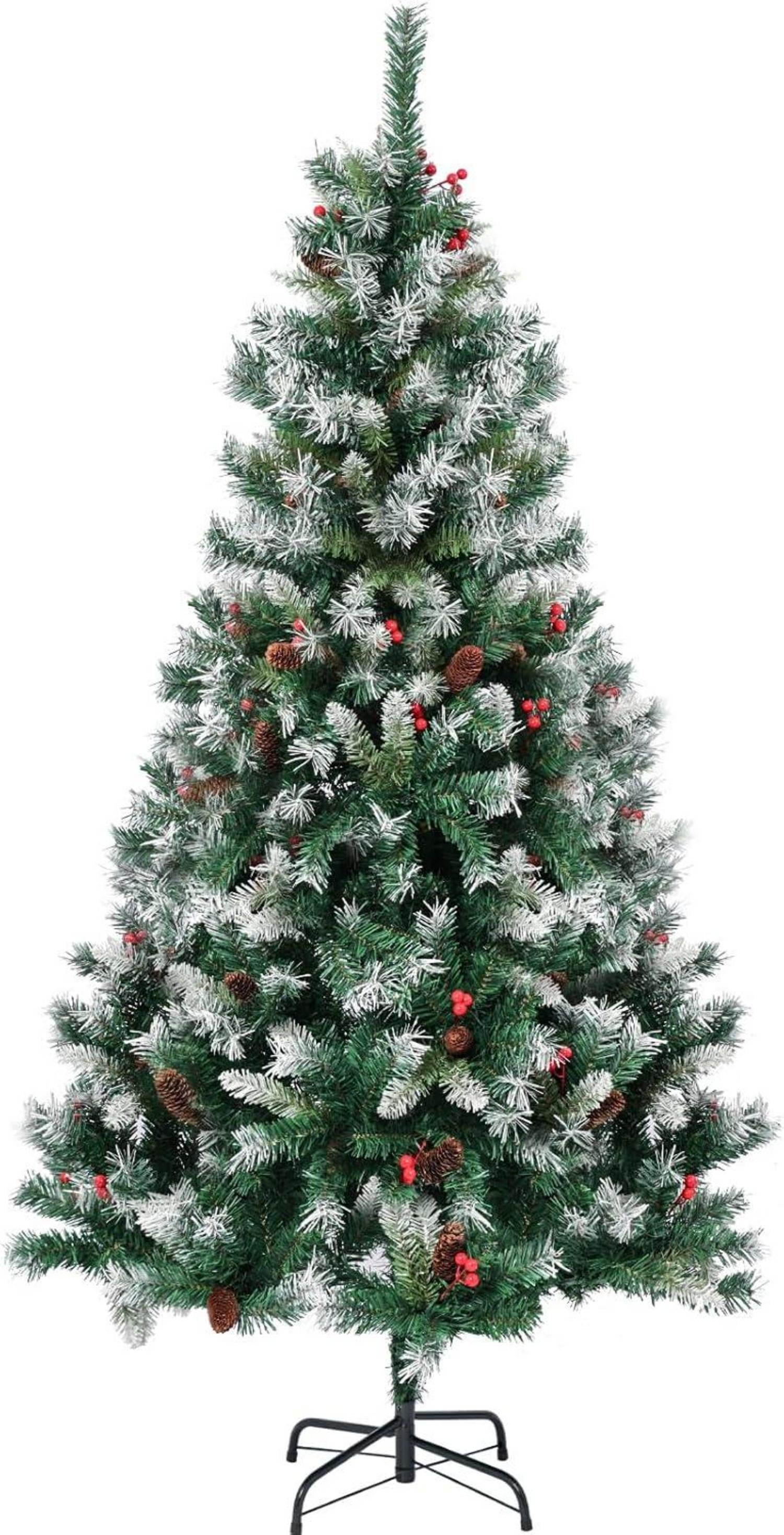Künstlicher Weihnachtsbaum 6ft Schneebeflockt Tannenzapfen Rote Beeren
