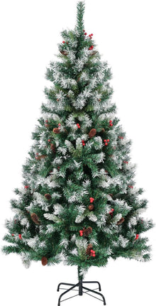 Künstlicher Weihnachtsbaum 6ft Schneebeflockt Tannenzapfen Rote Beeren