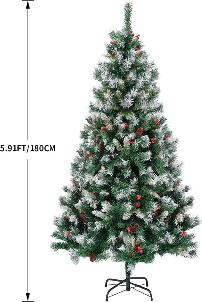 Künstlicher Weihnachtsbaum Schneebeflockt 6ft Tannenzapfen Beeren