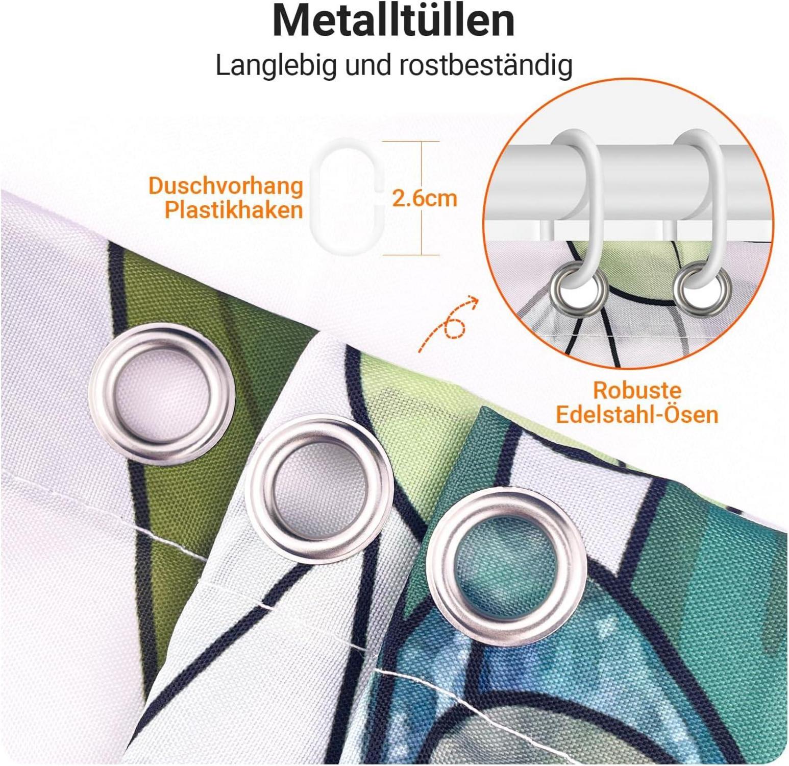 Duschvorhang Grün Blätter 200x160cm Antischimmel Textil Wasserabweisend Polyester Ösen 12 Ringe