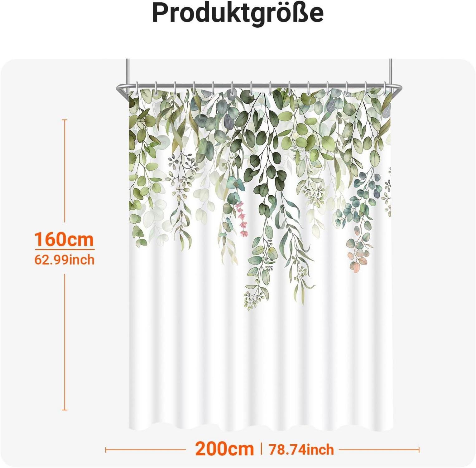 Duschvorhang Grün Blätter 200x160cm Antischimmel Textil inkl. 12 Ringe
