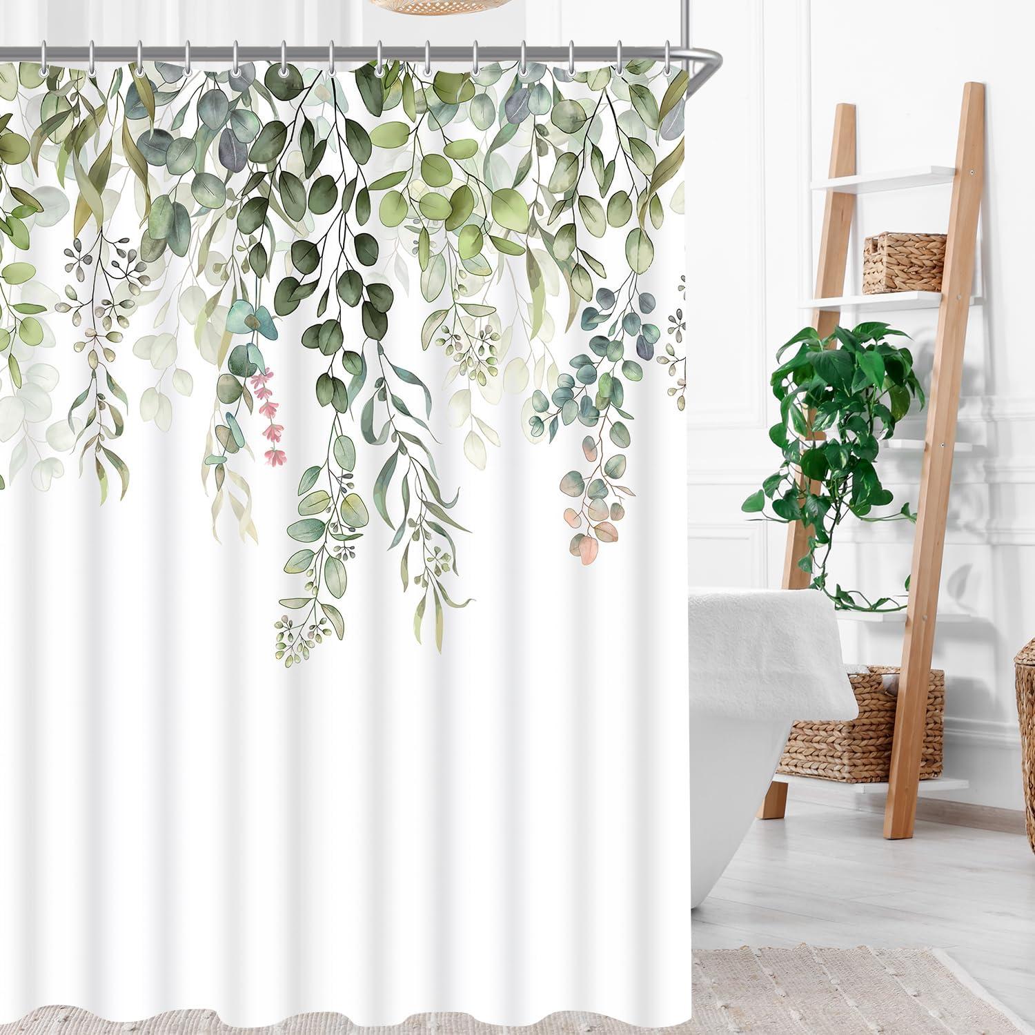 Duschvorhang Grün Blätter 200x160cm Antischimmel Textil Wasserabweisend Polyester Ösen 12 Ringe