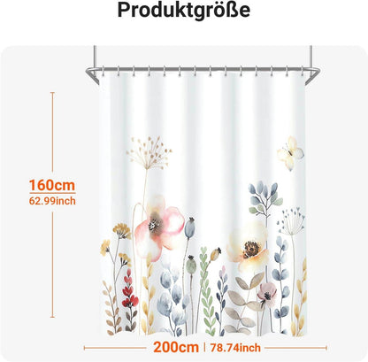 Duschvorhang Blumen Saum Antischimmel Textil 200x160cm Elegante Blume