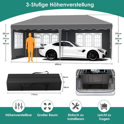 3x6 Faltpavillon wasserdicht mit Seitenteilen & Sandsäcken
