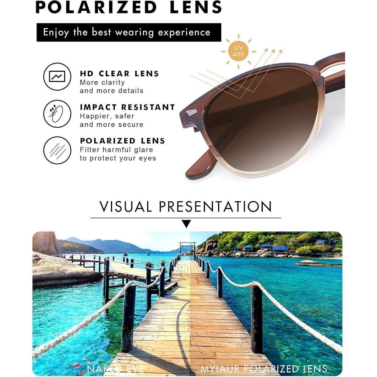 Damen Sonnenbrille polarisiert UV400 TR90 Rahmen Gradient Braun
