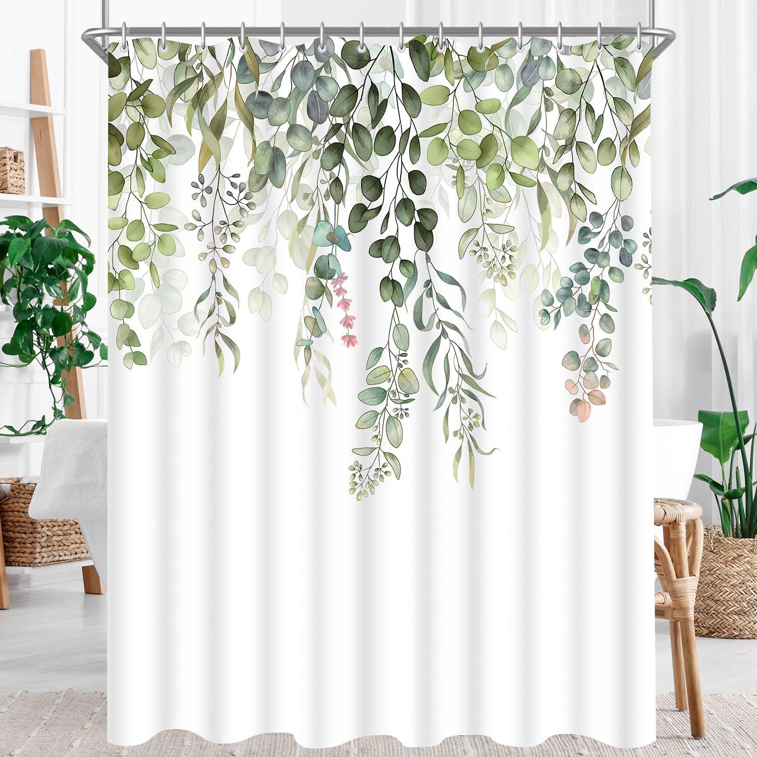 Antischimmel Duschvorhang Grün Blätter 180x160cm Textil