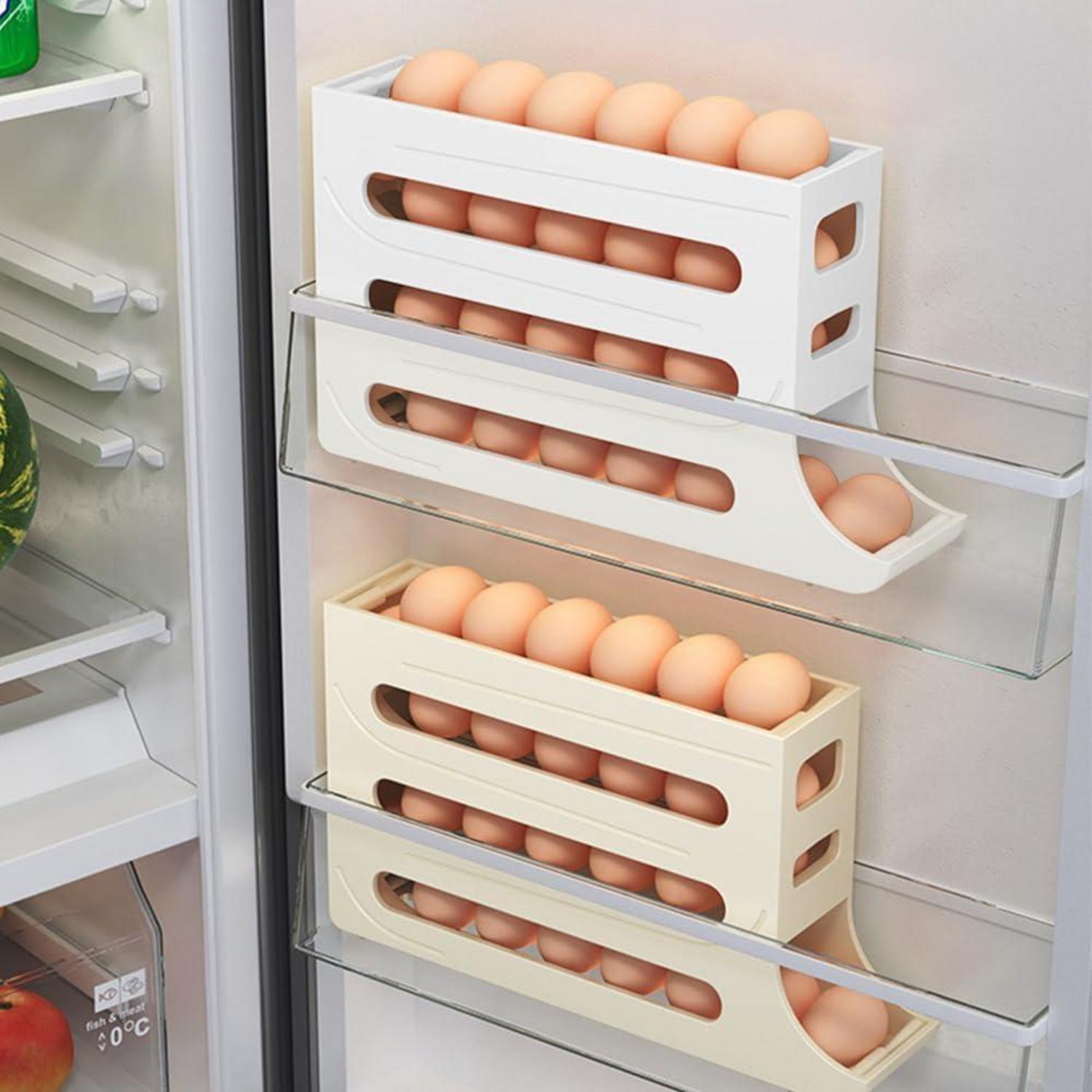 Eierhalter für Kühlschrank 4 Etagen Automatisch Rollender Eierbehälter Große Kapazität 30 Eier Organizer Eieraufbewahrung