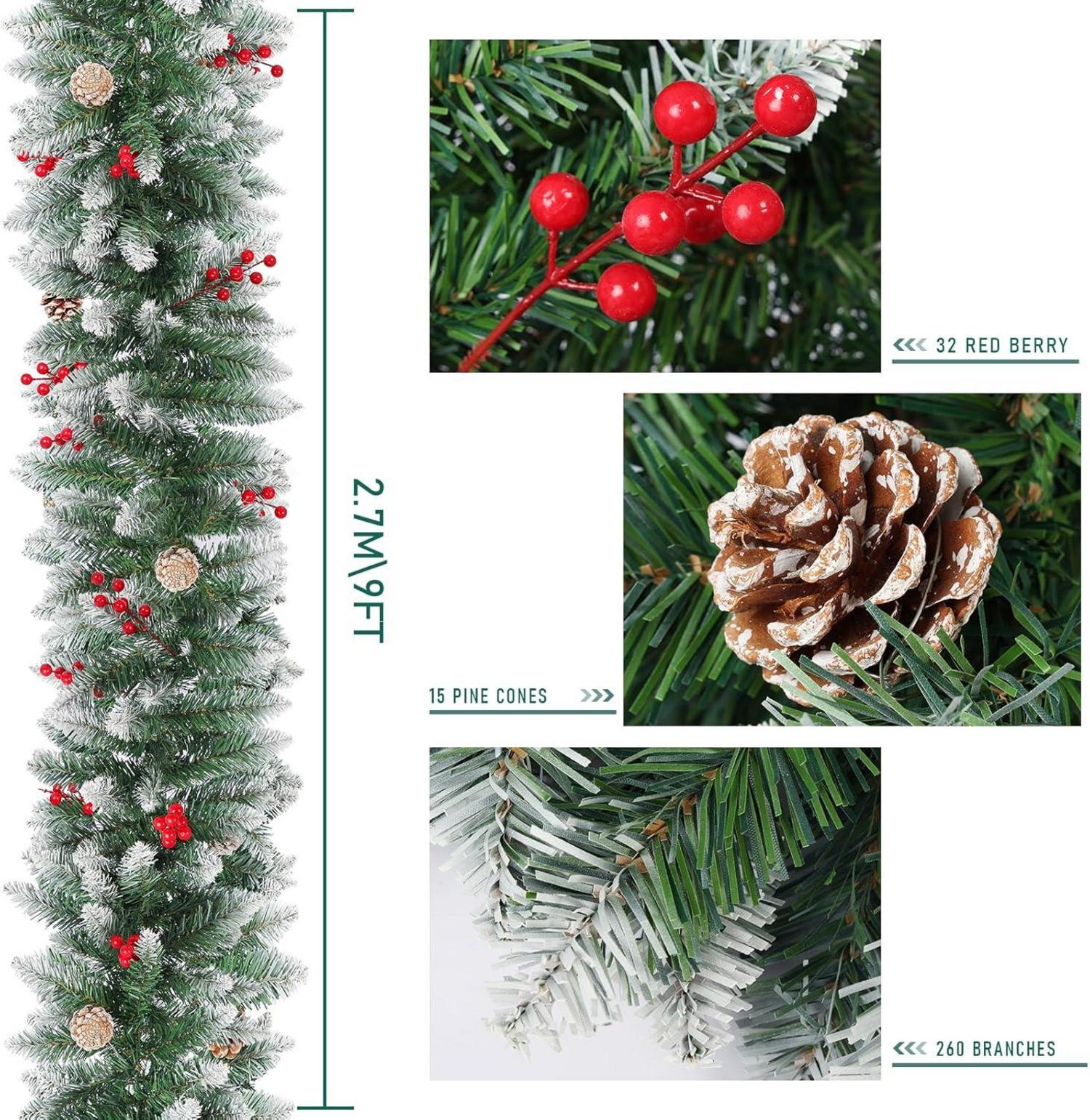 Weihnachtsgirlande 2,7 m Snow Red Berry Pine Cone deco