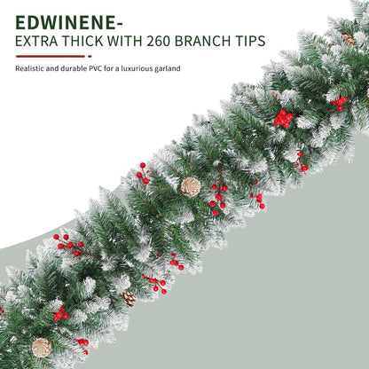 EDWINENE Weihnachtsgirlande 2,7 m Snow Red Berry Pine Cone