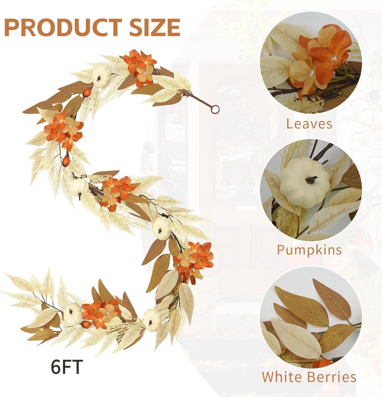 Herbst Ahornblatt Kürbis Girlande 6Ft Tür Dekor