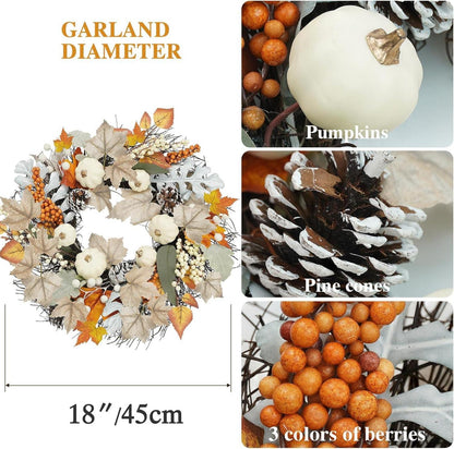 Autumn Pumpkin Maple Leaf Berry Garland - White Brown