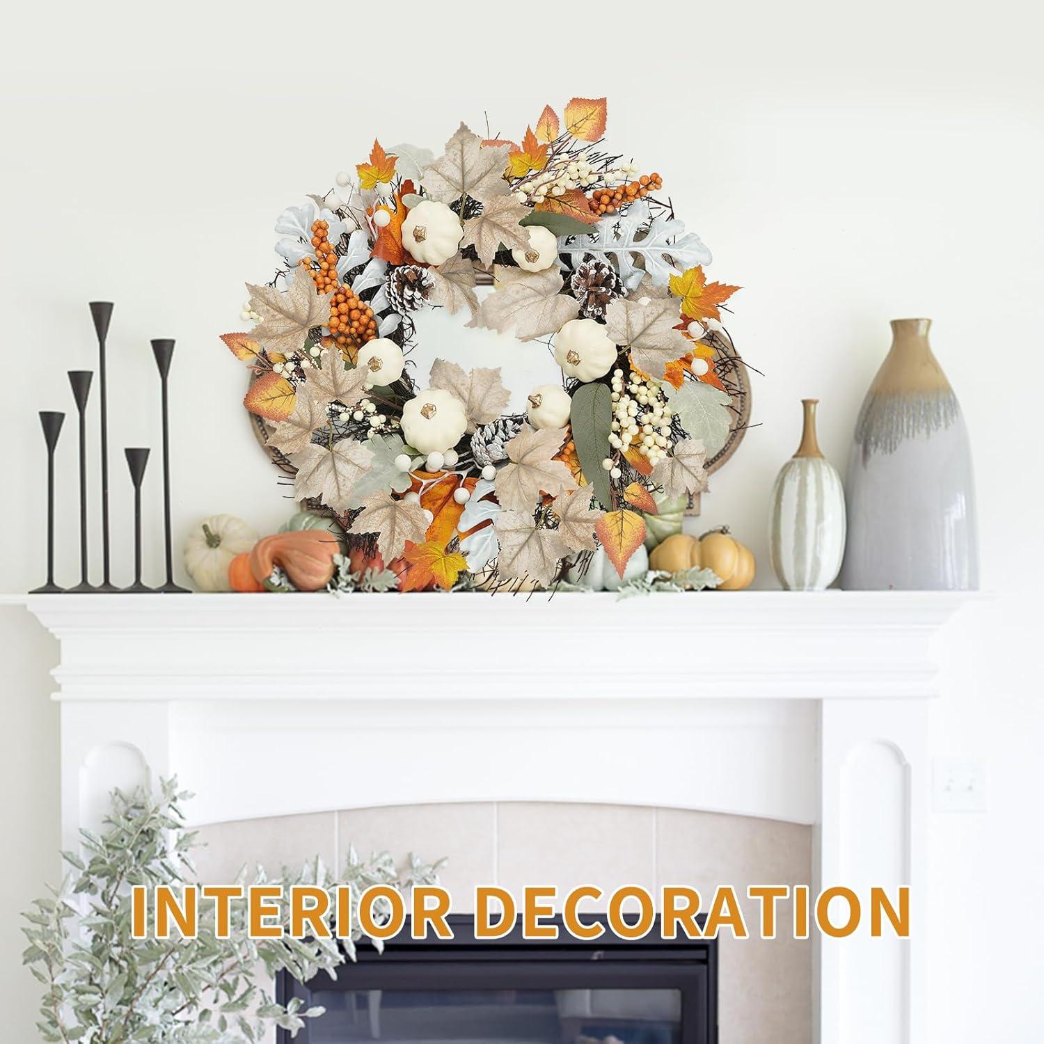 Herbst Kranz Dekoration Ahornblatt Kürbisse Pinecones