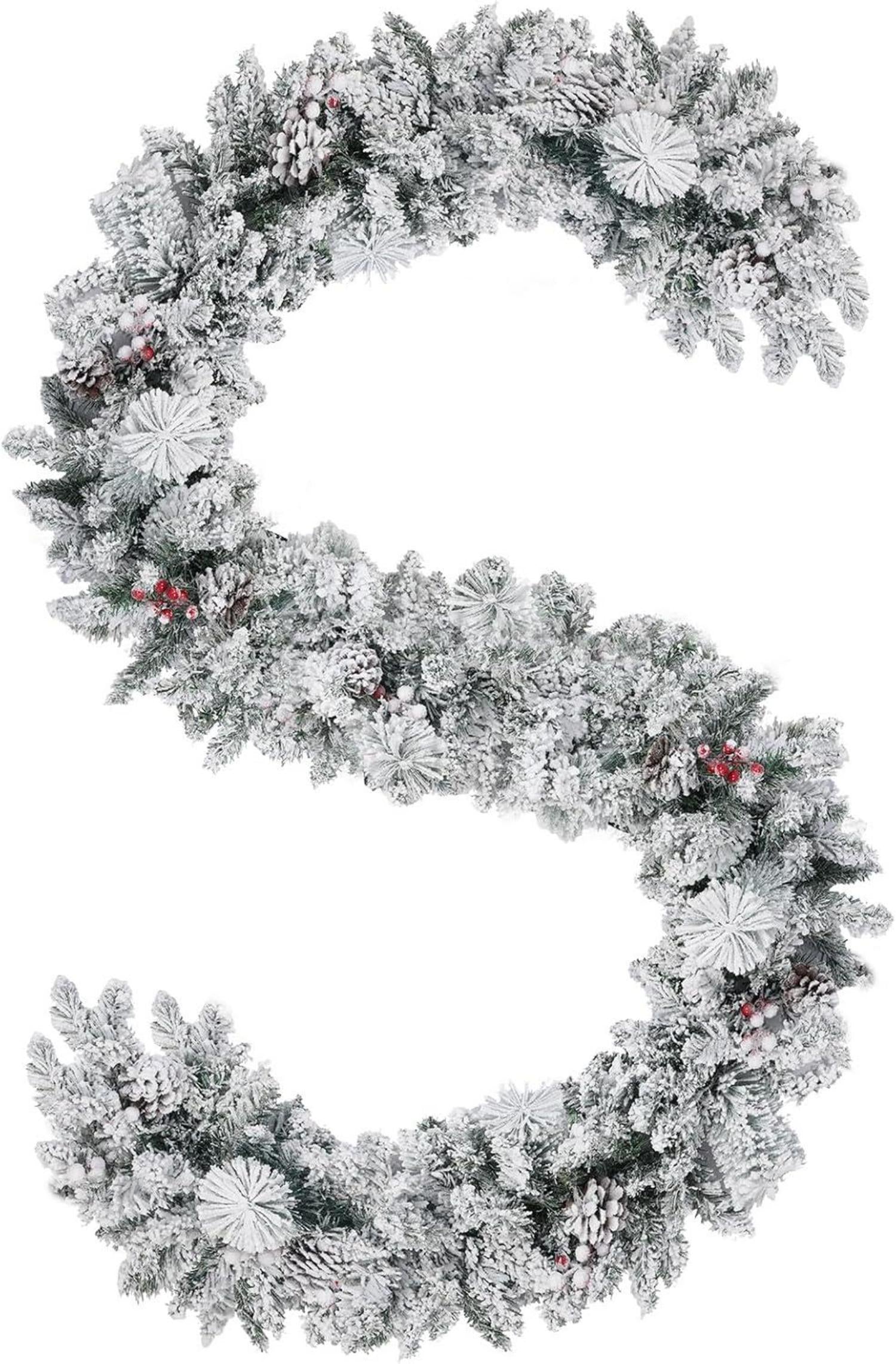 Weihnachtsgirlande 9 Fuß PVC Schnee Tannenzapfen rote Beeren