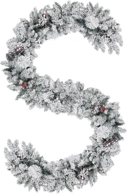 Weihnachtsgirlande 9 Fuß PVC Schnee Tannenzapfen rote Beeren