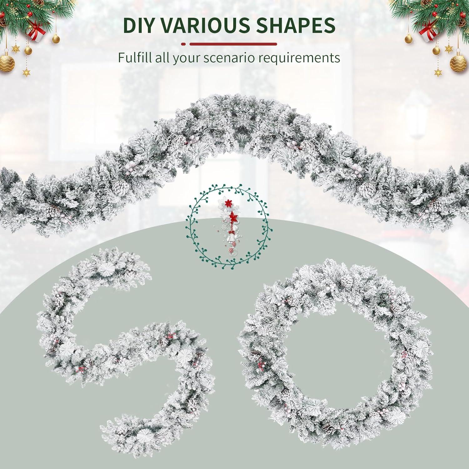 Weihnachtsgirlande 9 Fuß PVC Schnee Tannenzapfen rote Beeren