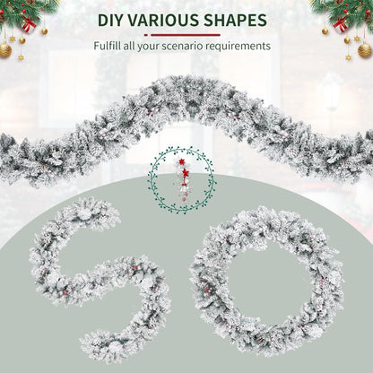 Weihnachtsgirlande 9 Fuß PVC Schnee Tannenzapfen rote Beeren