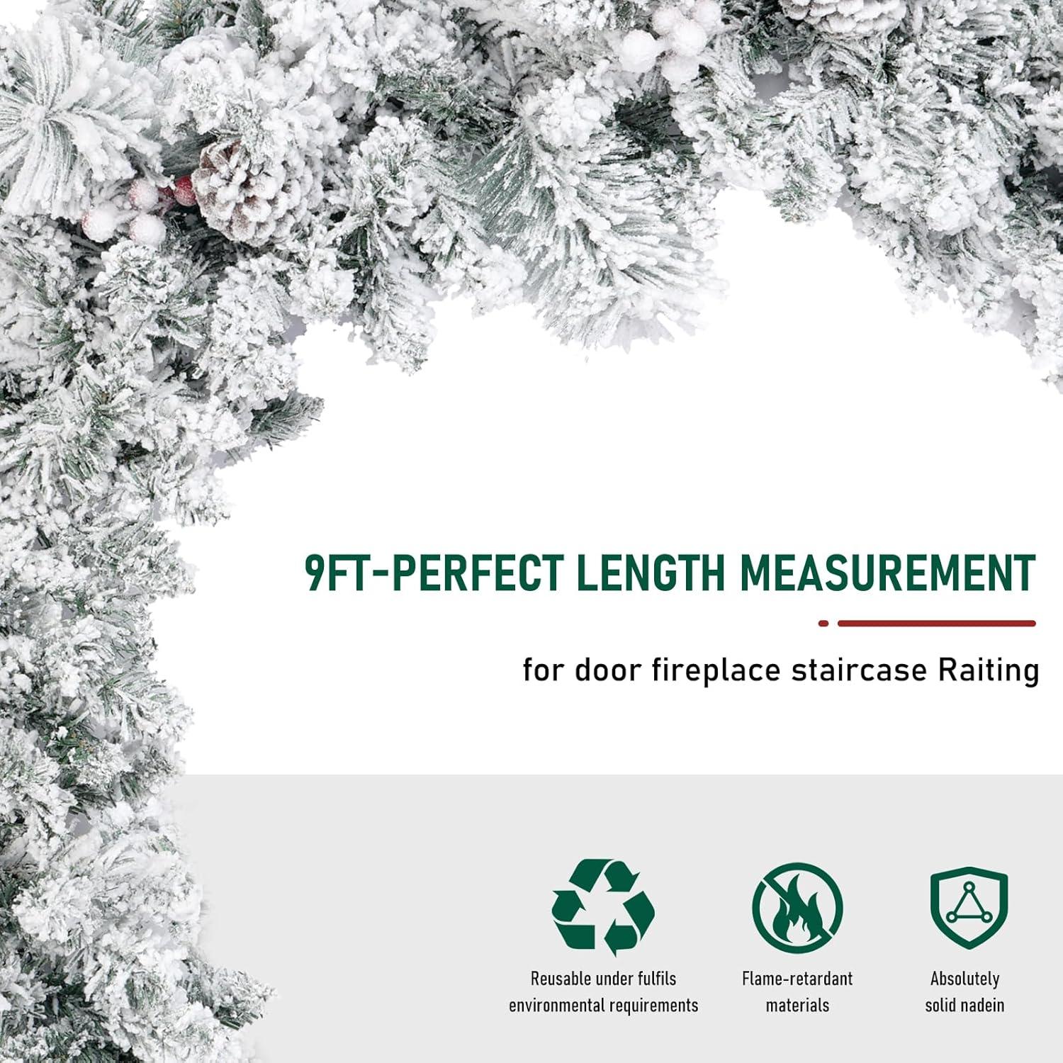 Weihnachtsgirlande 9ft Schnee Tannenzapfen rote Beeren Kamin Tür