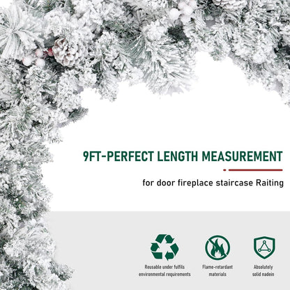 Weihnachtsgirlande 9ft Schnee Tannenzapfen rote Beeren Kamin Tür